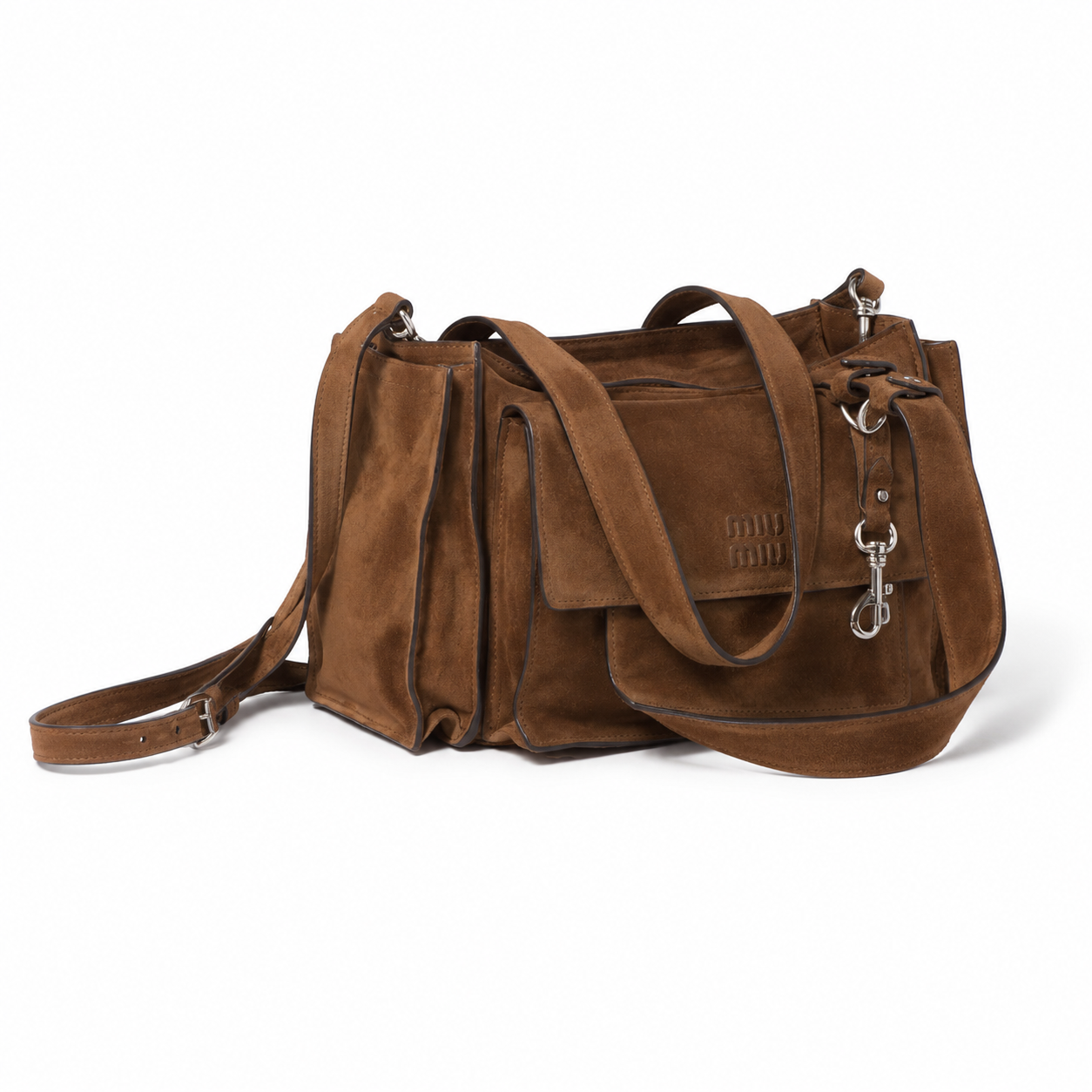 Miu Miu Utilitaire brown suede top-handle crossbody bag