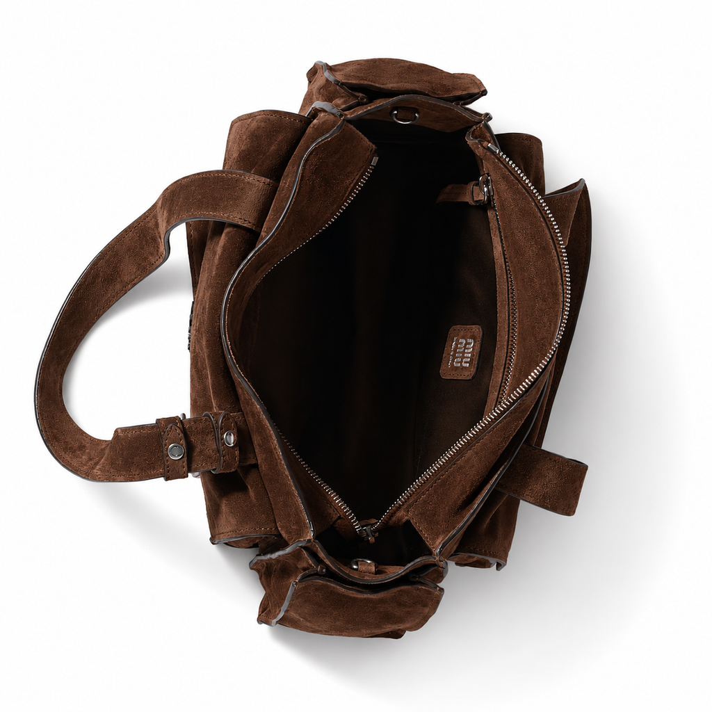 Miu Miu Utilitaire brown suede top-handle crossbody bag