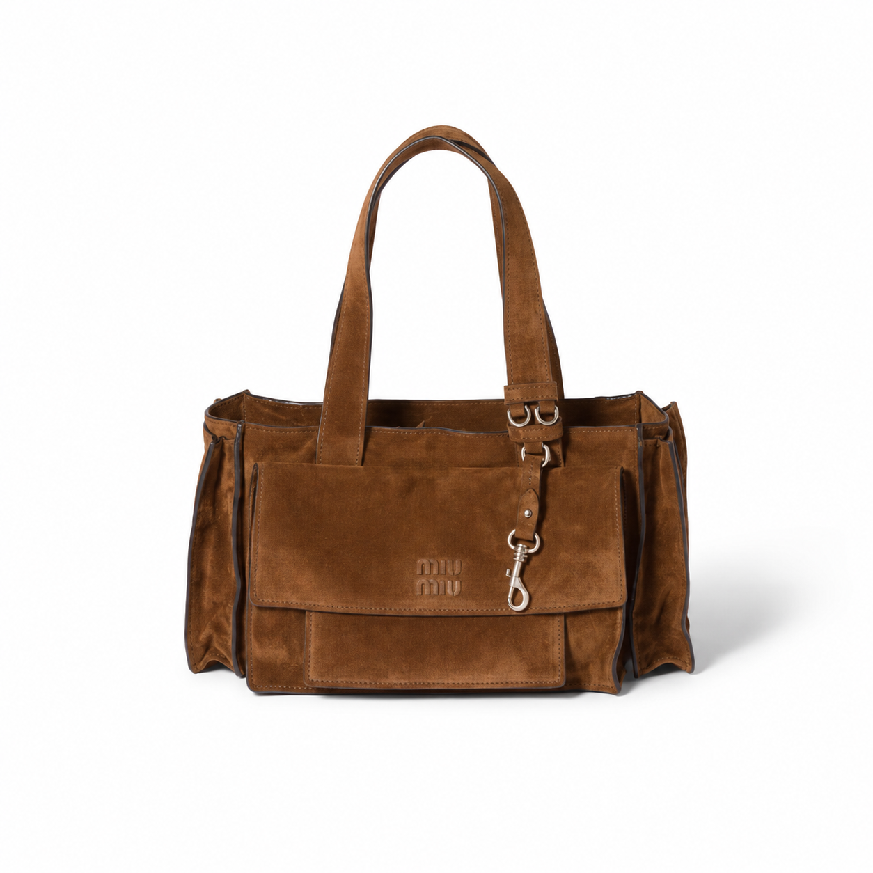 Miu Miu Utilitaire brown suede top-handle crossbody bag