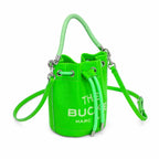 Marc Jacobs The Bucket Mini Neon Green Pebble Leather Drawstring Crossbody Bag with Embossed Logo