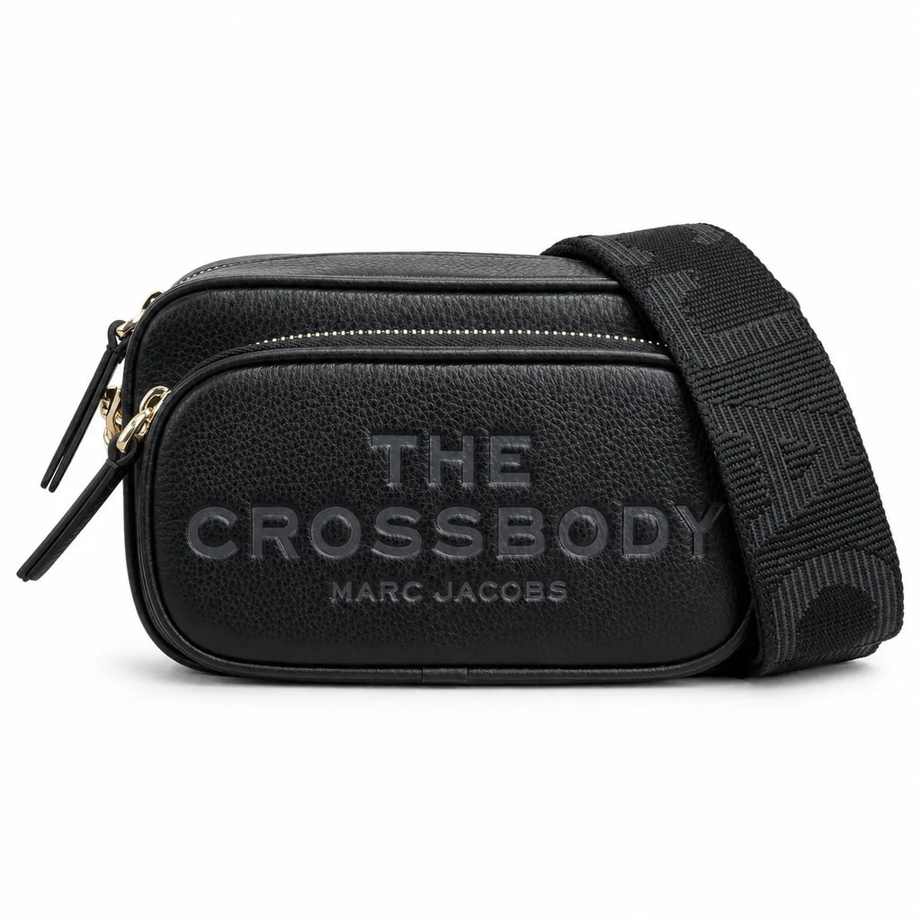 Marc Jacobs The Crossbody Mini Black Pebble Leather Dual-Zip Crossbody Bag with Embossed Logo 20x12x6cm