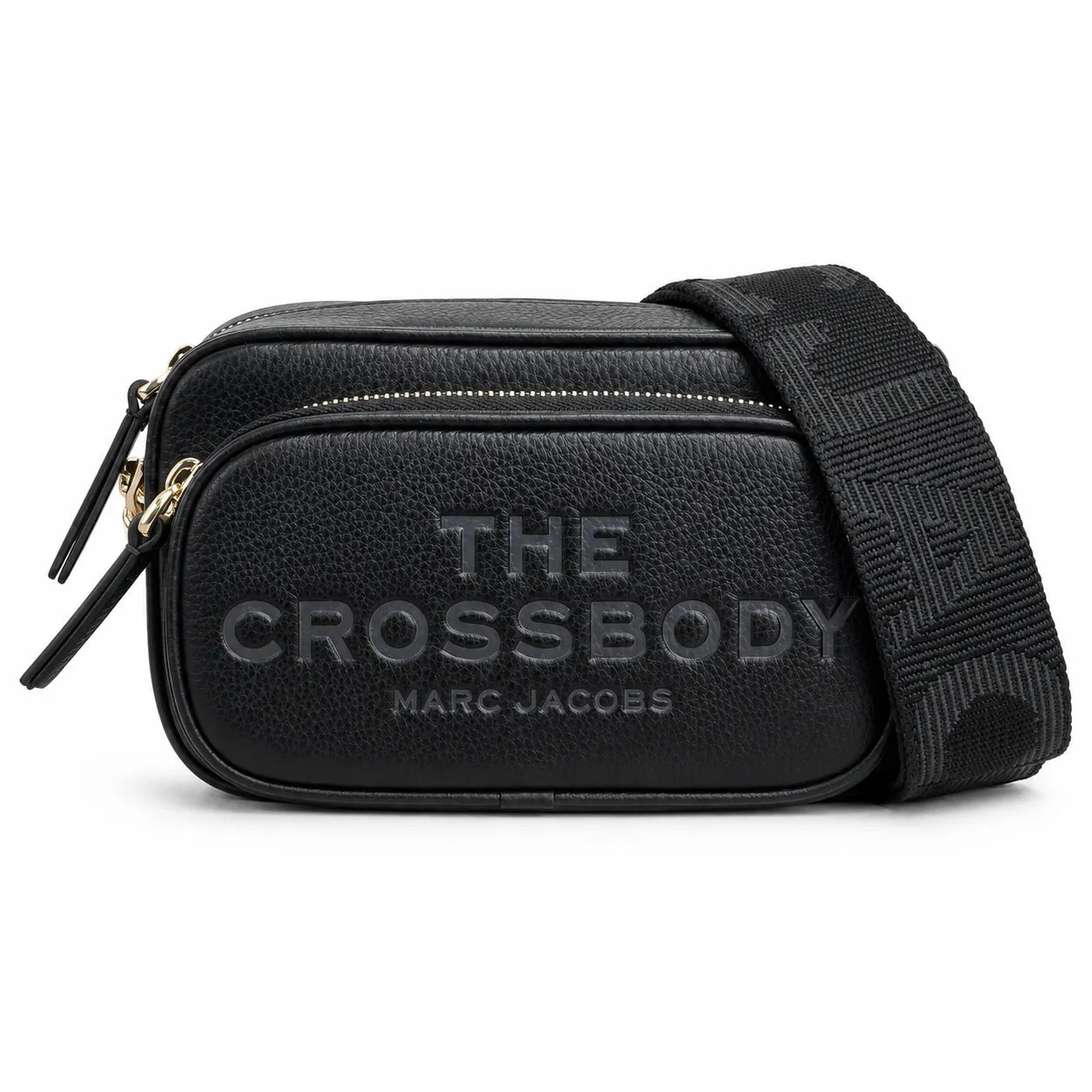 Marc Jacobs The Crossbody Mini Black Pebble Leather Dual-Zip Crossbody Bag with Embossed Logo 20x12x6cm