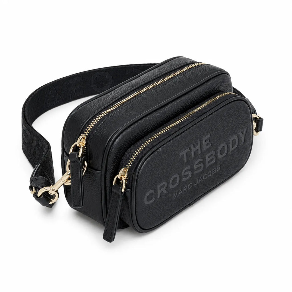 Marc Jacobs The Crossbody Mini Black Pebble Leather Dual-Zip Crossbody Bag with Embossed Logo 20x12x6cm
