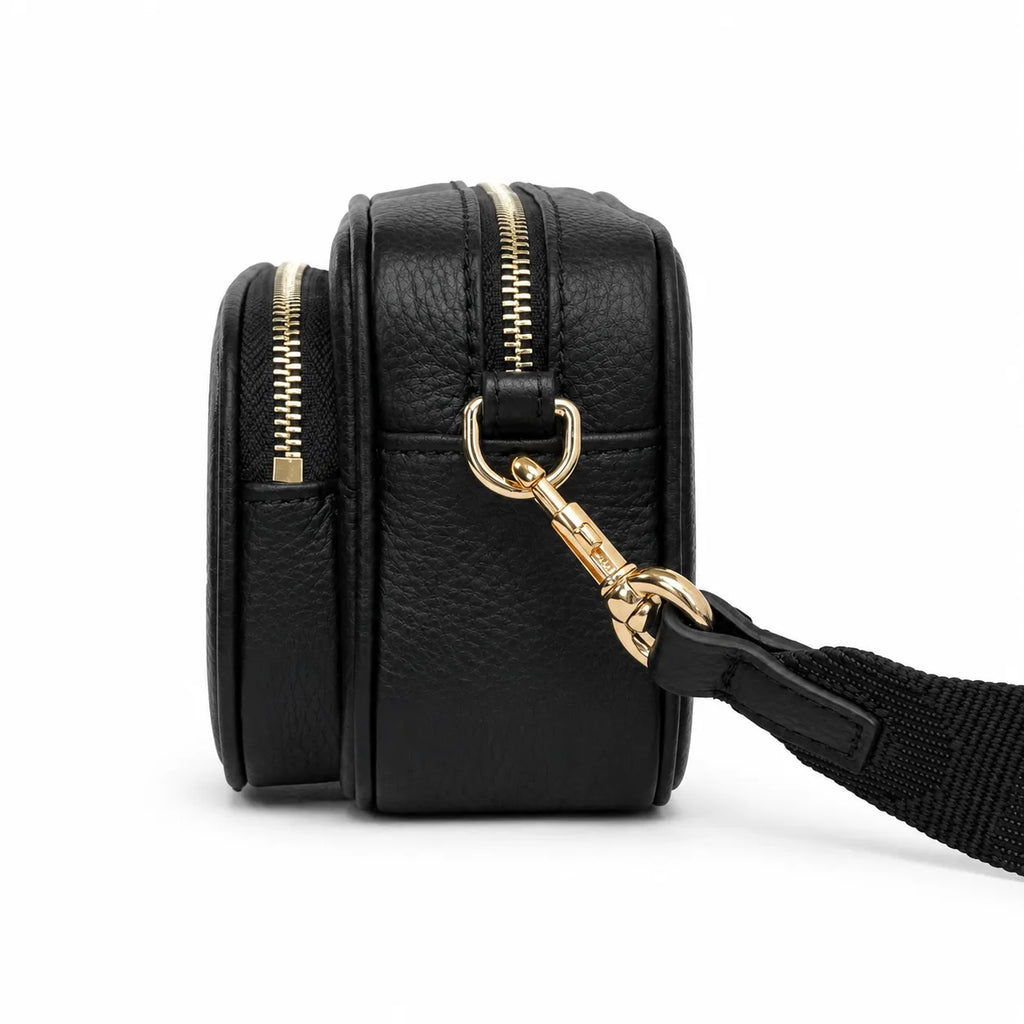 Marc Jacobs The Crossbody Mini Black Pebble Leather Dual-Zip Crossbody Bag with Embossed Logo 20x12x6cm