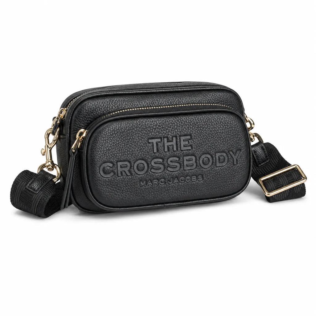 Marc Jacobs The Crossbody Mini Black Pebble Leather Dual-Zip Crossbody Bag with Embossed Logo 20x12x6cm