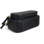 Marc Jacobs The Crossbody Mini Black Pebble Leather Dual-Zip Crossbody Bag with Embossed Logo 20x12x6cm