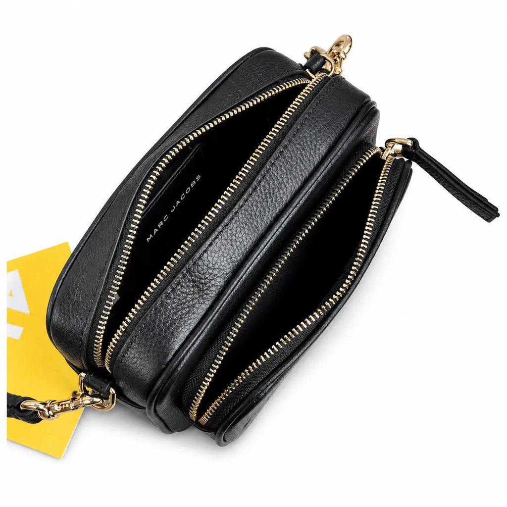Marc Jacobs The Crossbody Mini Black Pebble Leather Dual-Zip Crossbody Bag with Embossed Logo 20x12x6cm