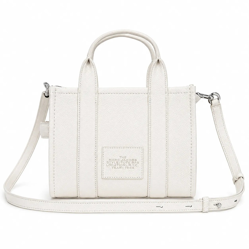 Marc Jacobs The Tote Bag Mini White Pebble Leather Top-Handle Crossbody Bag