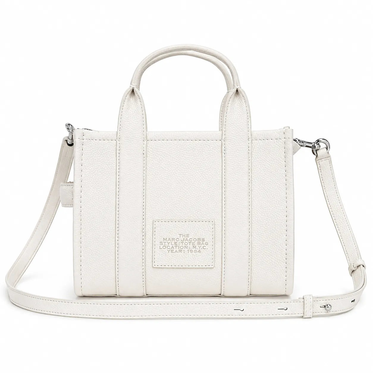 Marc Jacobs The Tote Bag Mini White Pebble Leather Top-Handle Crossbody Bag