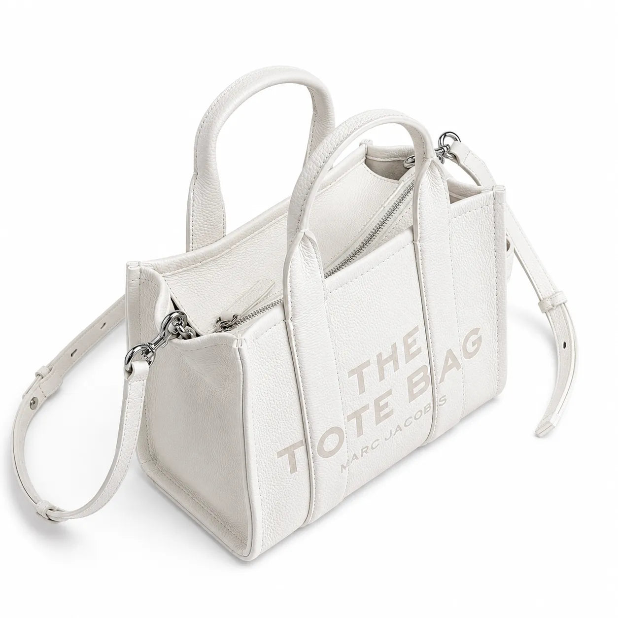 Marc Jacobs The Tote Bag Mini White Pebble Leather Top-Handle Crossbody Bag