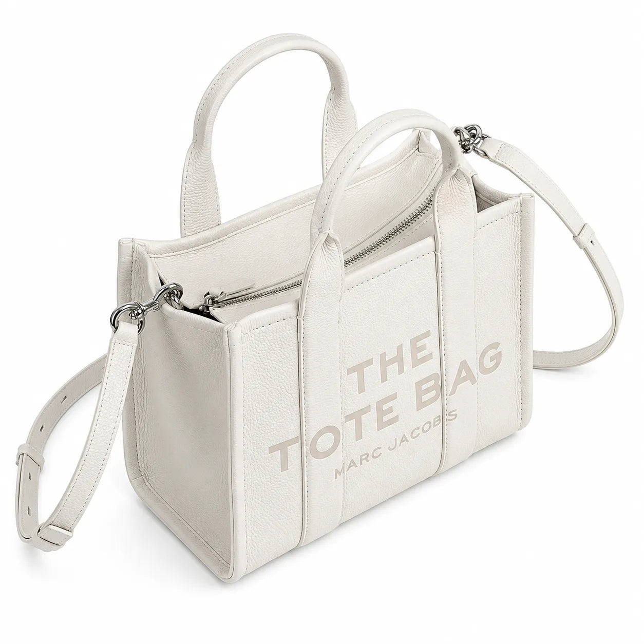Marc Jacobs The Tote Bag Mini White Pebble Leather Top-Handle Crossbody Bag