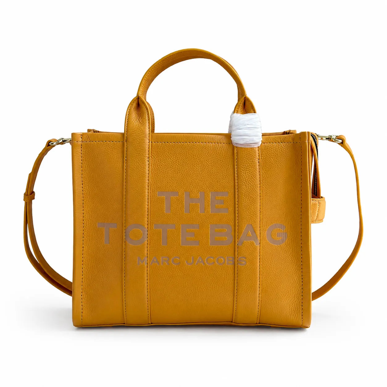 Marc Jacobs The Tote Bag Small Mustard Yellow Pebbled Leather Tote Bag with Adjustable Crossbody Strap
