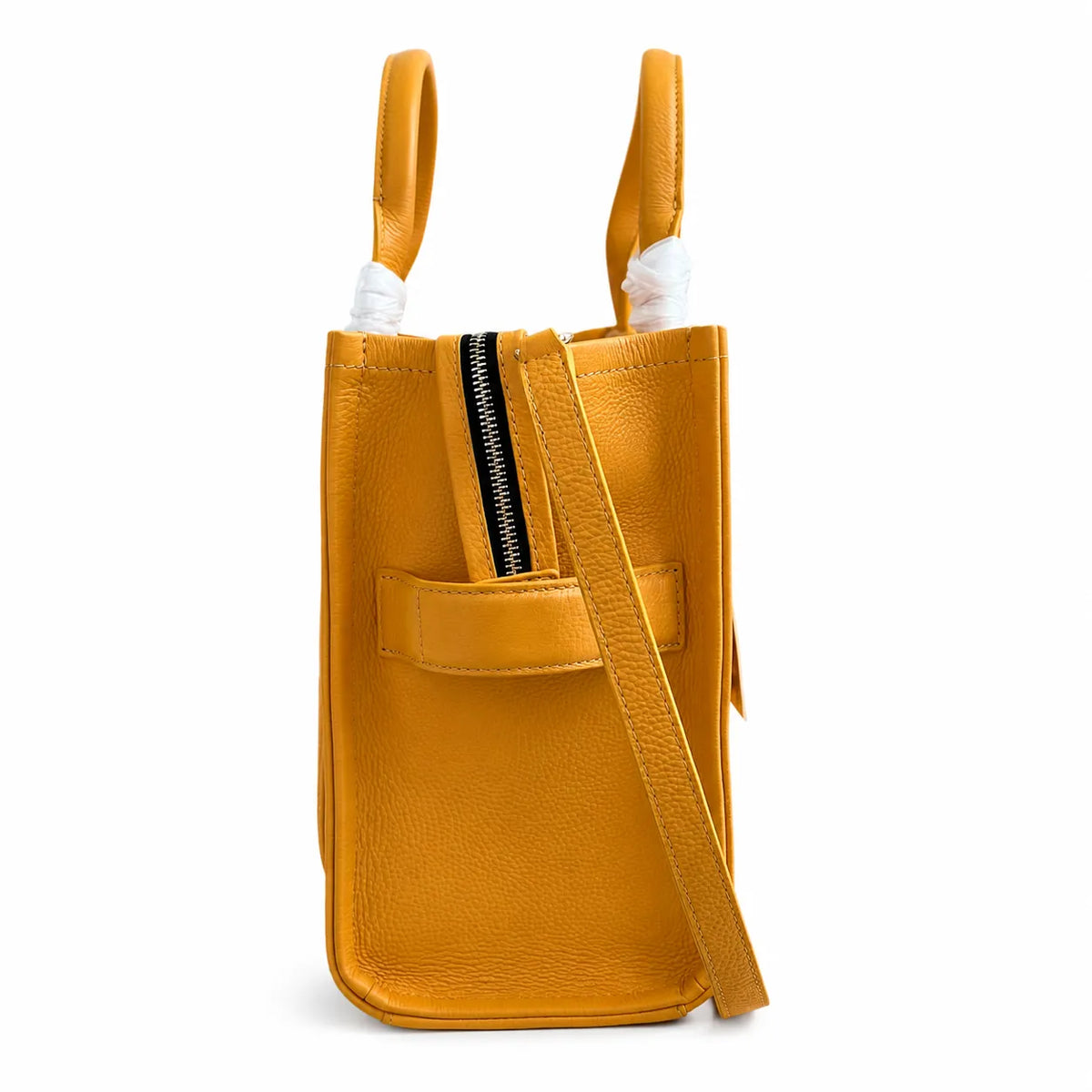 Marc Jacobs The Tote Bag Small Mustard Yellow Pebbled Leather Tote Bag with Adjustable Crossbody Strap