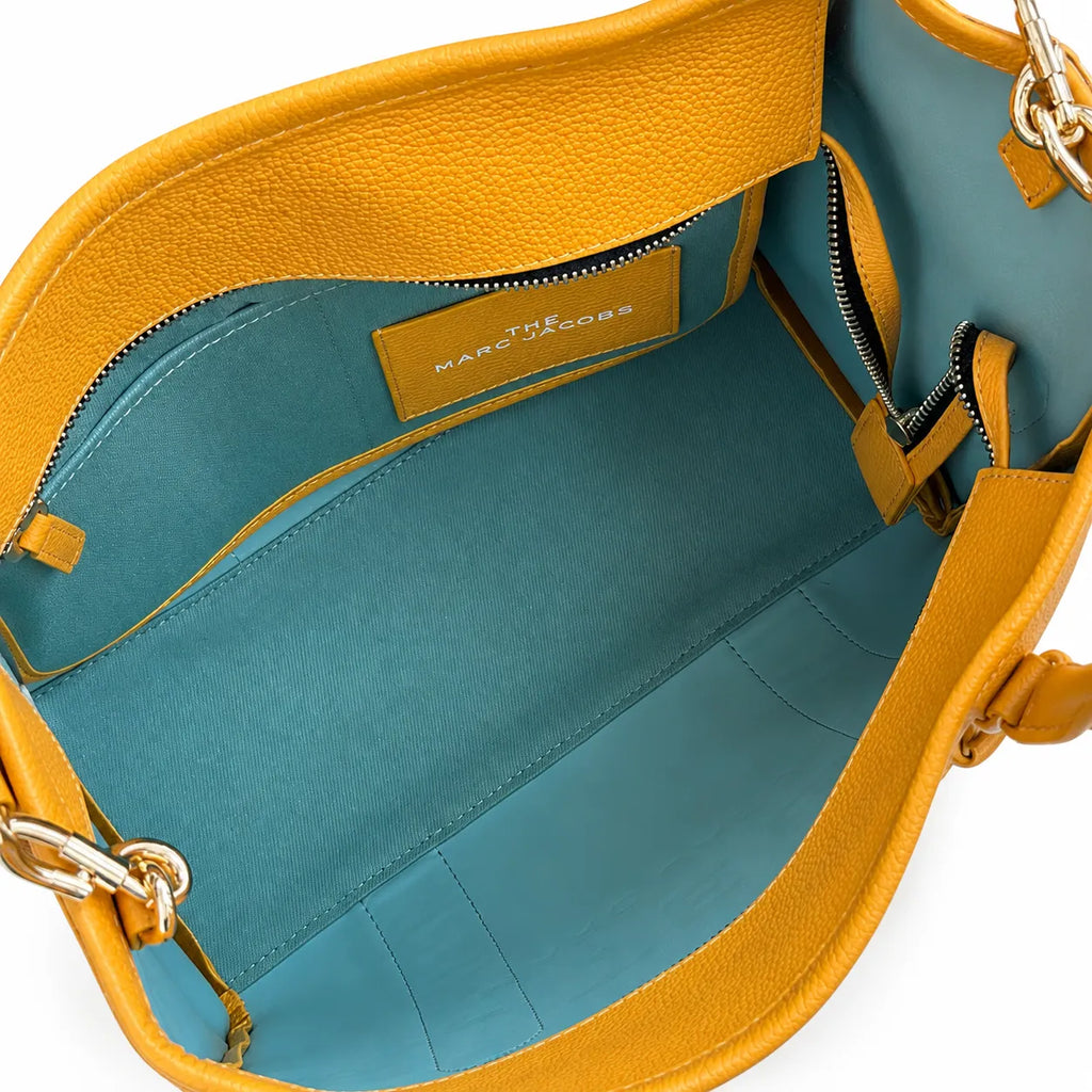 Marc Jacobs The Tote Bag Small Mustard Yellow Pebbled Leather Tote Bag with Adjustable Crossbody Strap