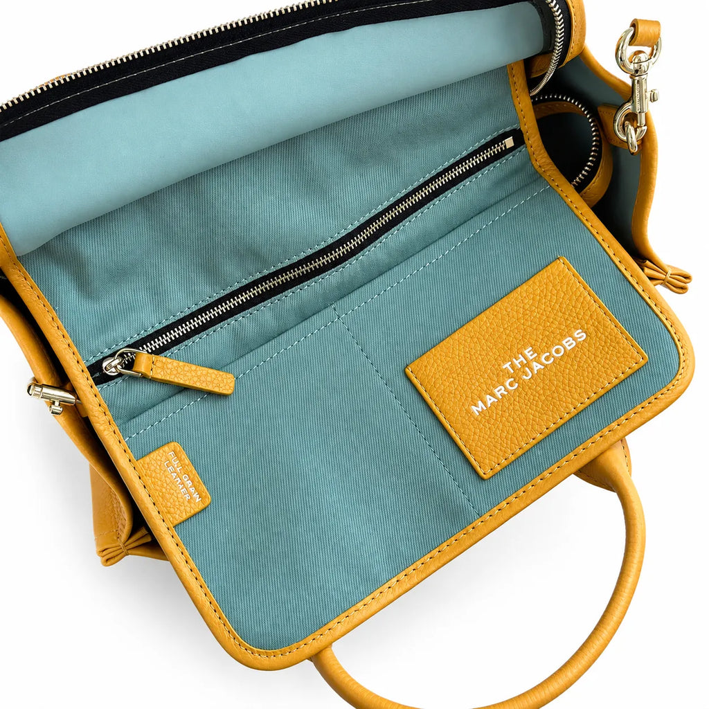 Marc Jacobs The Tote Bag Small Mustard Yellow Pebbled Leather Tote Bag with Adjustable Crossbody Strap