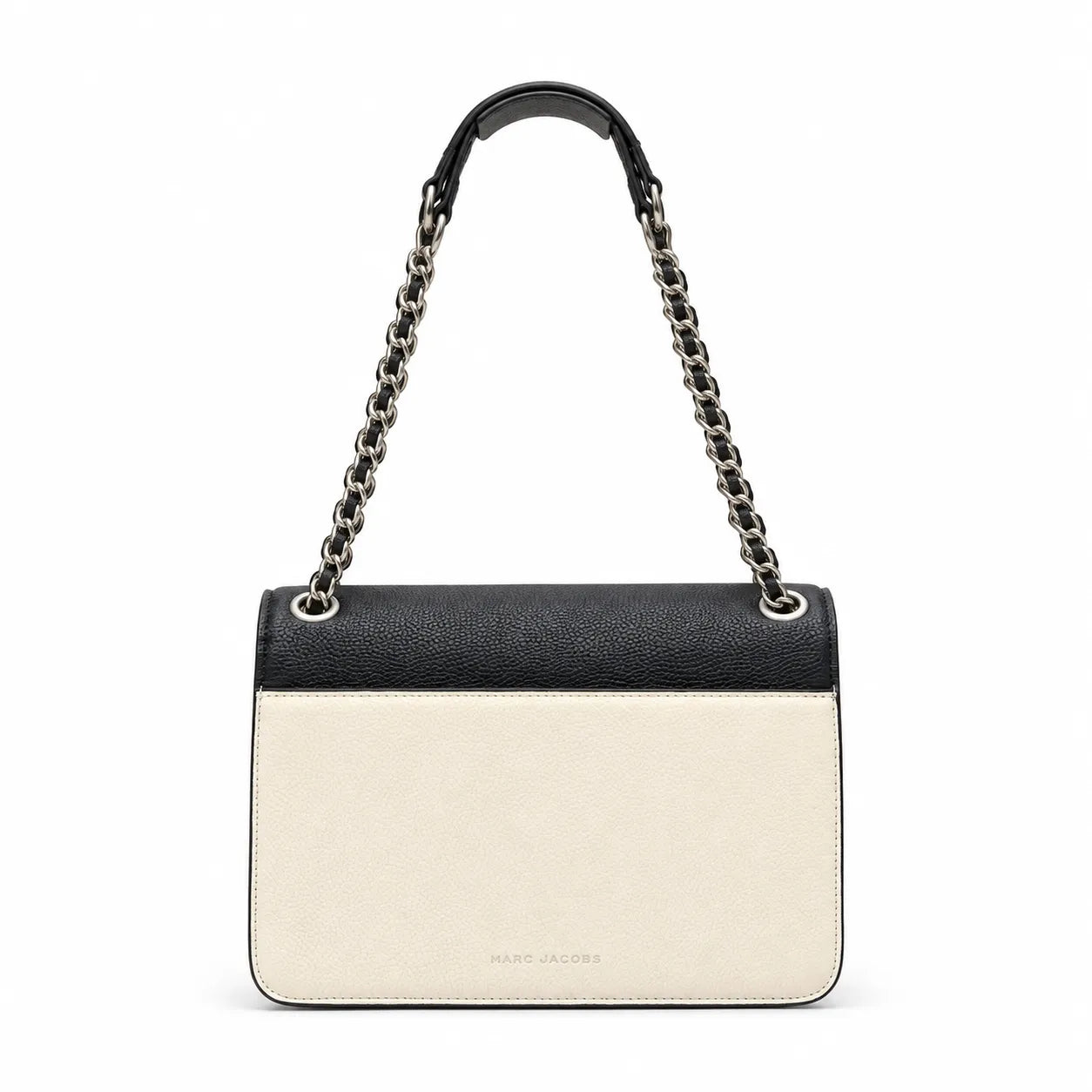 Marc Jacobs The J Marc Shoulder Bag Black & Cream Pebble Leather Chain Strap Crossbody Bag with Silver Lock