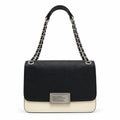 Marc Jacobs The J Marc Shoulder Bag Black & Cream Pebble Leather Chain Strap Crossbody Bag with Silver Lock