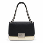 Marc Jacobs The J Marc Shoulder Bag Black & Cream Pebble Leather Chain Strap Crossbody Bag with Silver Lock