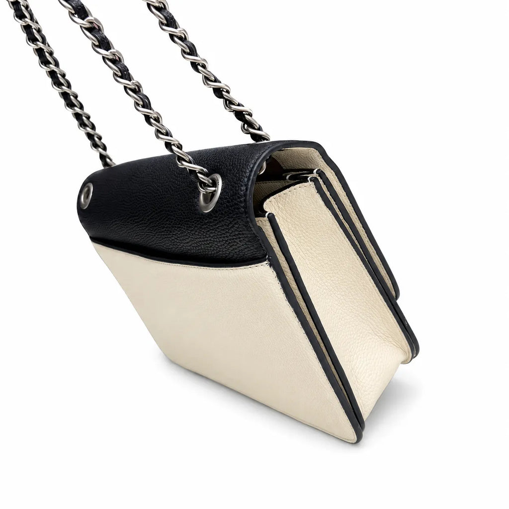 Marc Jacobs The J Marc Shoulder Bag Black & Cream Pebble Leather Chain Strap Crossbody Bag with Silver Lock