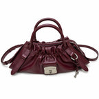 Marc Jacobs The Cristina Bag Burgundy Soft Leather Ruched Top-Handle Crossbody Bag with Silver Lock