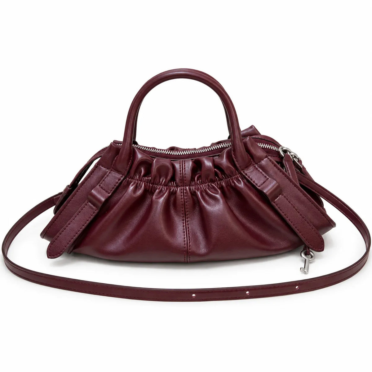 Marc Jacobs The Cristina Bag Burgundy Soft Leather Ruched Top-Handle Crossbody Bag with Silver Lock