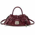 Marc Jacobs The Cristina Bag Burgundy Soft Leather Ruched Top-Handle Crossbody Bag with Silver Lock