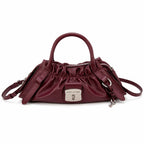 Marc Jacobs The Cristina Bag Burgundy Soft Leather Ruched Top-Handle Crossbody Bag with Silver Lock