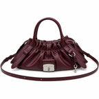 Marc Jacobs The Cristina Bag Burgundy Soft Leather Ruched Top-Handle Crossbody Bag with Silver Lock