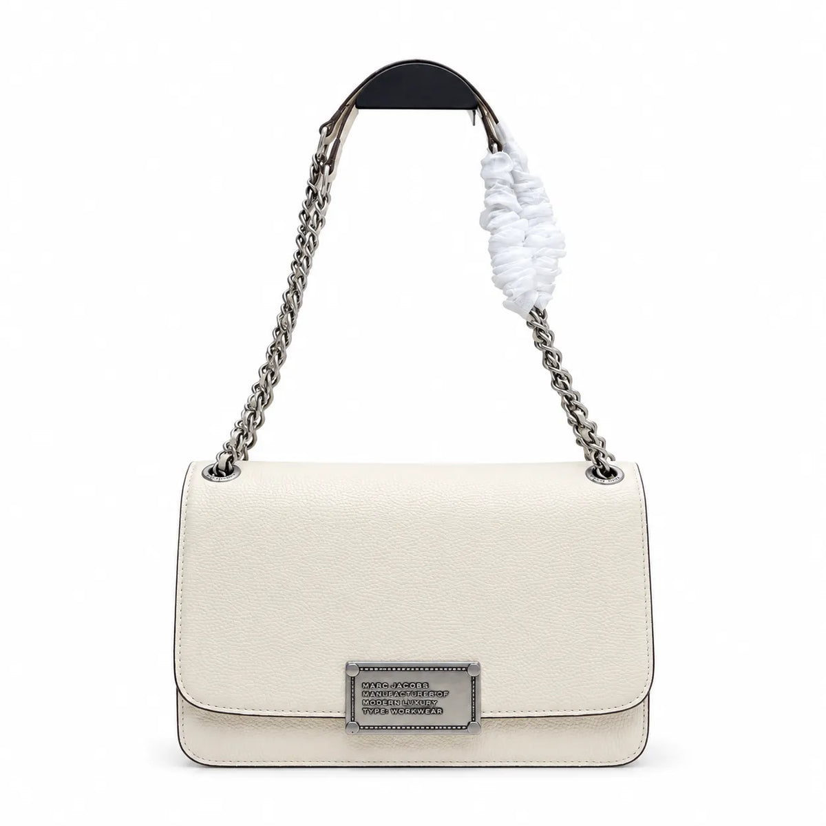 Marc Jacobs The J Marc Shoulder Bag Black & Cream Pebble Leather Chain Strap Crossbody Bag with Silver Lock