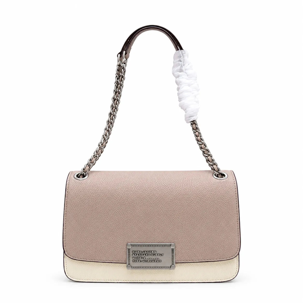 Marc Jacobs The J Marc Shoulder Bag Black & Cream Pebble Leather Chain Strap Crossbody Bag with Silver Lock