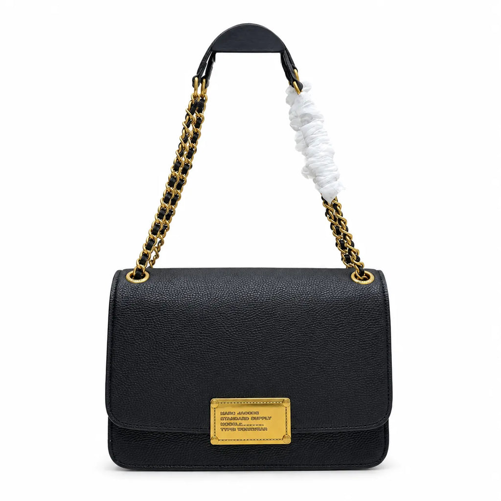 Marc Jacobs The J Marc Shoulder Bag Black & Cream Pebble Leather Chain Strap Crossbody Bag with Silver Lock
