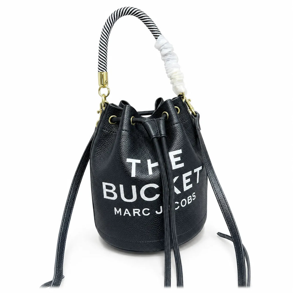 Marc Jacobs The Bucket Mini Bag Black Pebble-Grain Leather Drawstring Bucket Bag with Gold Hardware