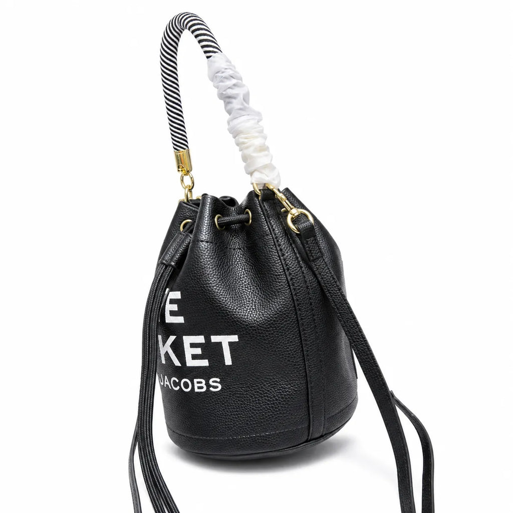 Marc Jacobs The Bucket Mini Bag Black Pebble-Grain Leather Drawstring Bucket Bag with Gold Hardware