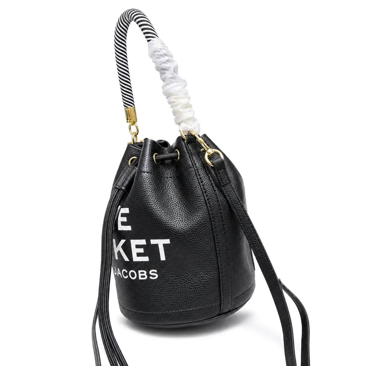 Marc Jacobs The Bucket Mini Bag Black Pebble-Grain Leather Drawstring Bucket Bag with Gold Hardware