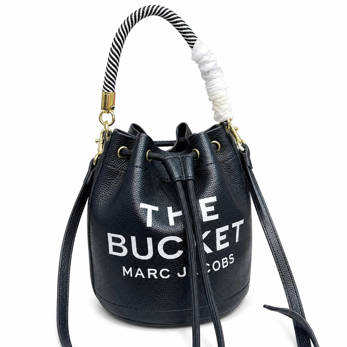 Marc Jacobs The Bucket Mini Bag Black Pebble-Grain Leather Drawstring Bucket Bag with Gold Hardware