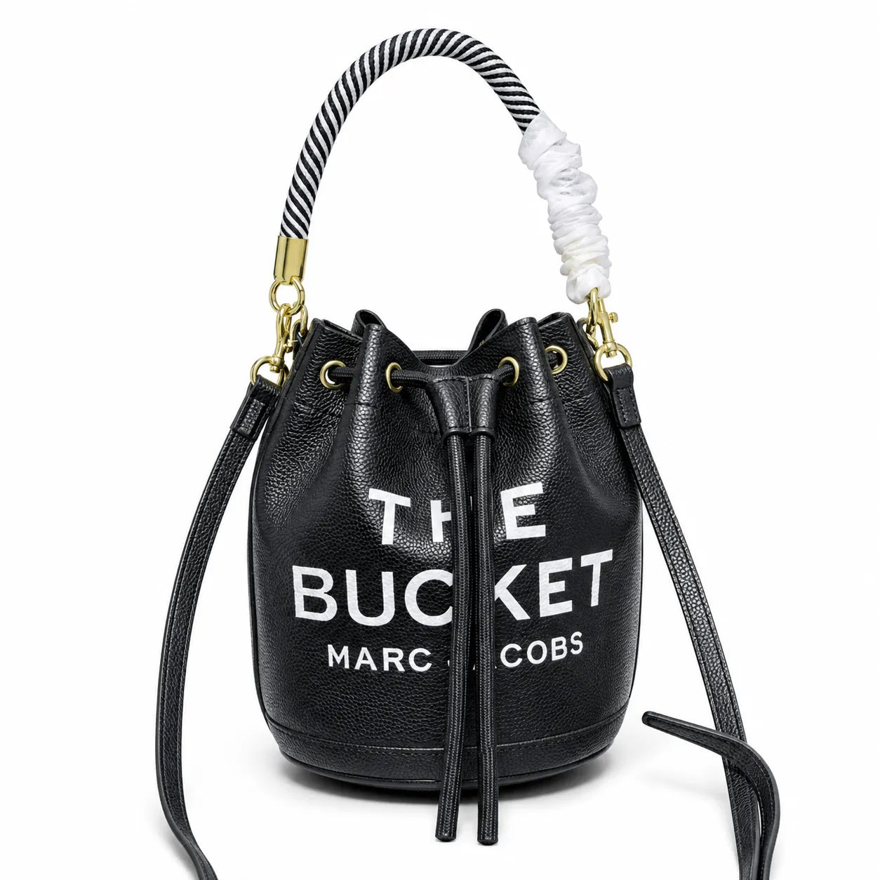 Marc Jacobs The Bucket Mini Bag Black Pebble-Grain Leather Drawstring Bucket Bag with Gold Hardware