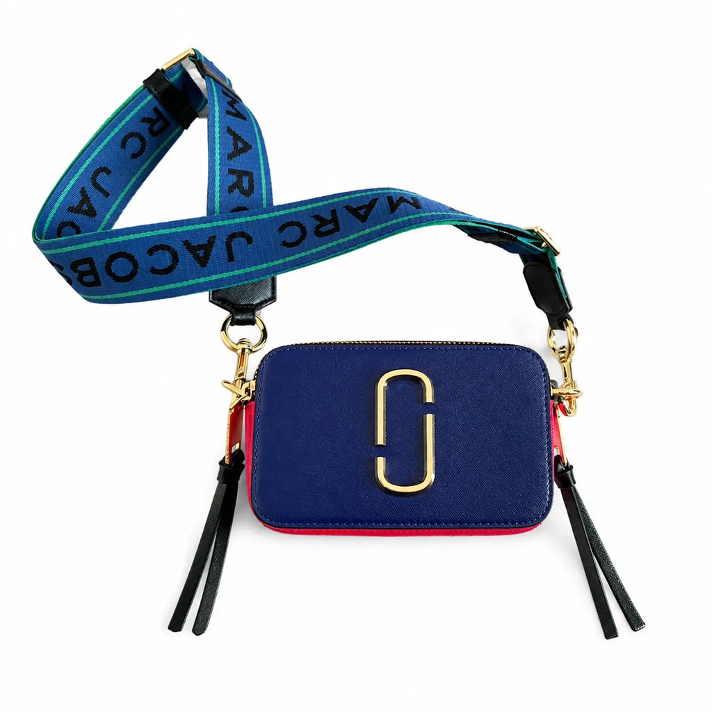 Marc Jacobs Snapshot Mini Blue Pink Colorblock Leather Camera Bag with Gold Double-J Buckle