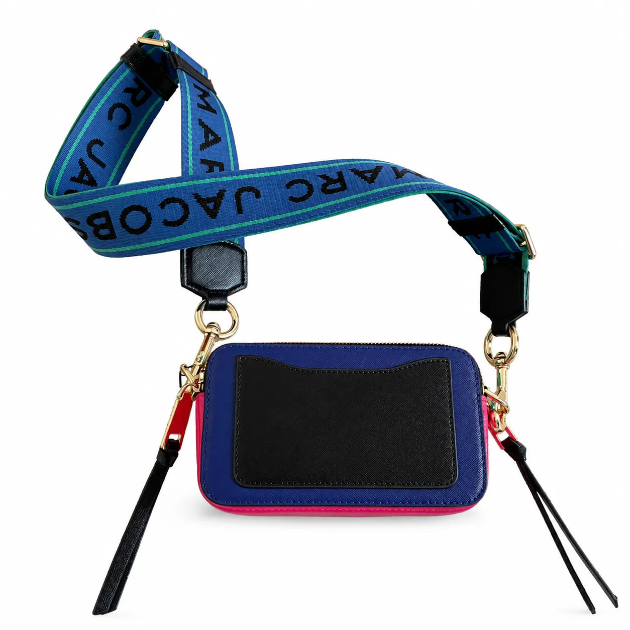 Marc Jacobs Snapshot Mini Blue Pink Colorblock Leather Camera Bag with Gold Double-J Buckle