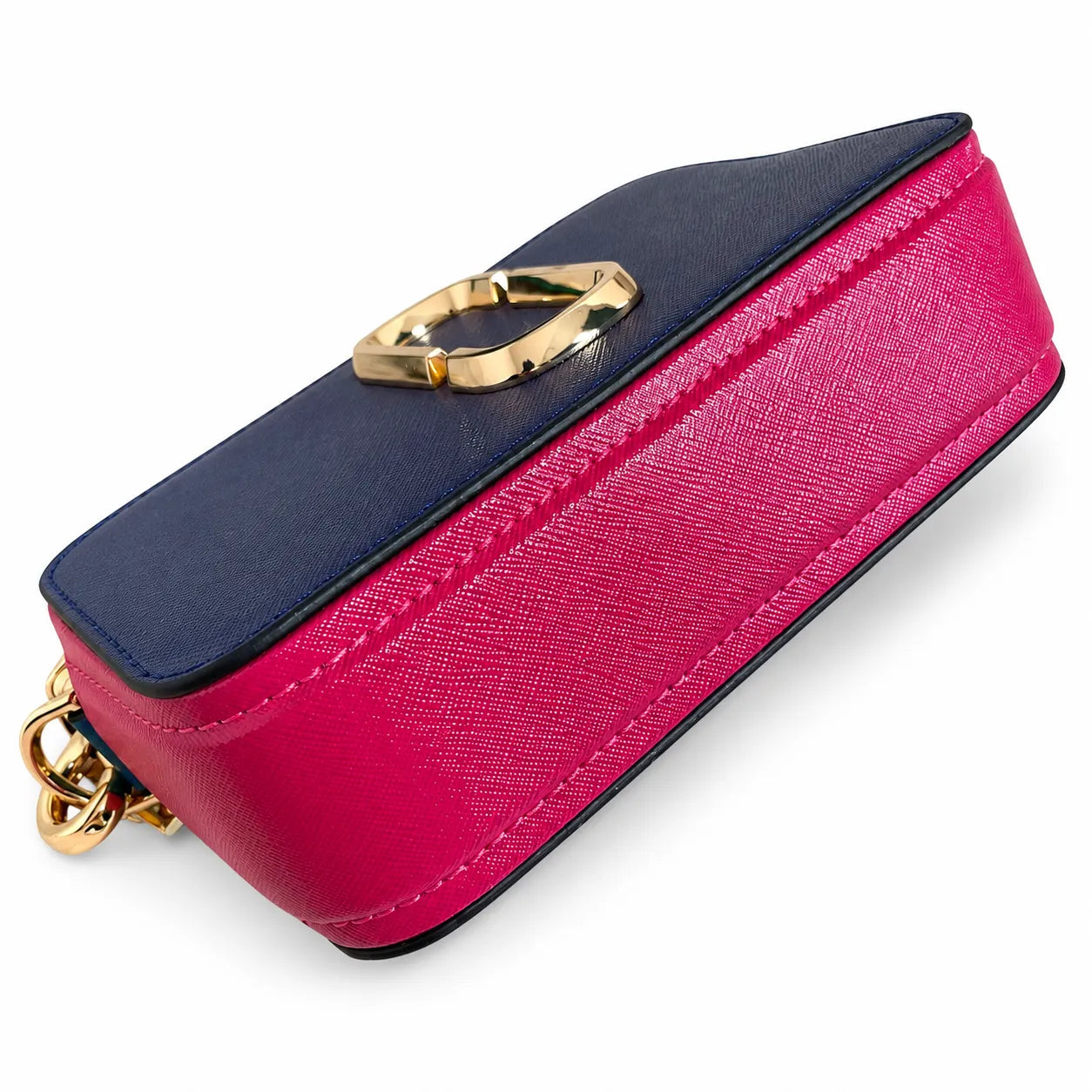 Marc Jacobs Snapshot Mini Blue Pink Colorblock Leather Camera Bag with Gold Double-J Buckle