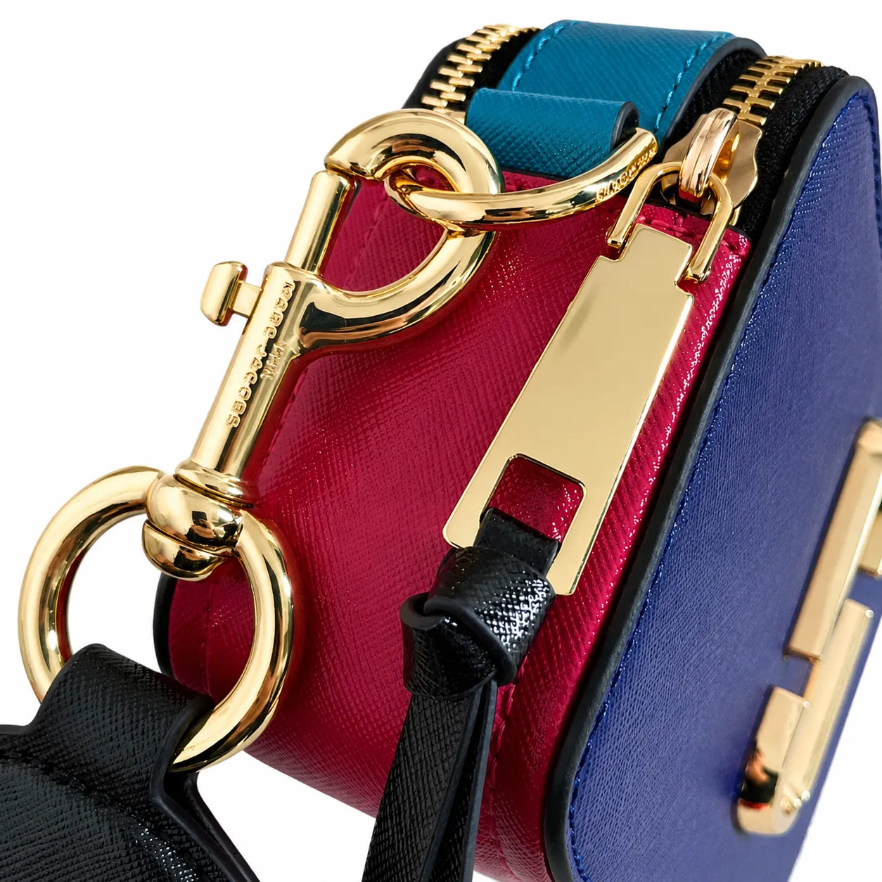 Marc Jacobs Snapshot Mini Blue Pink Colorblock Leather Camera Bag with Gold Double-J Buckle