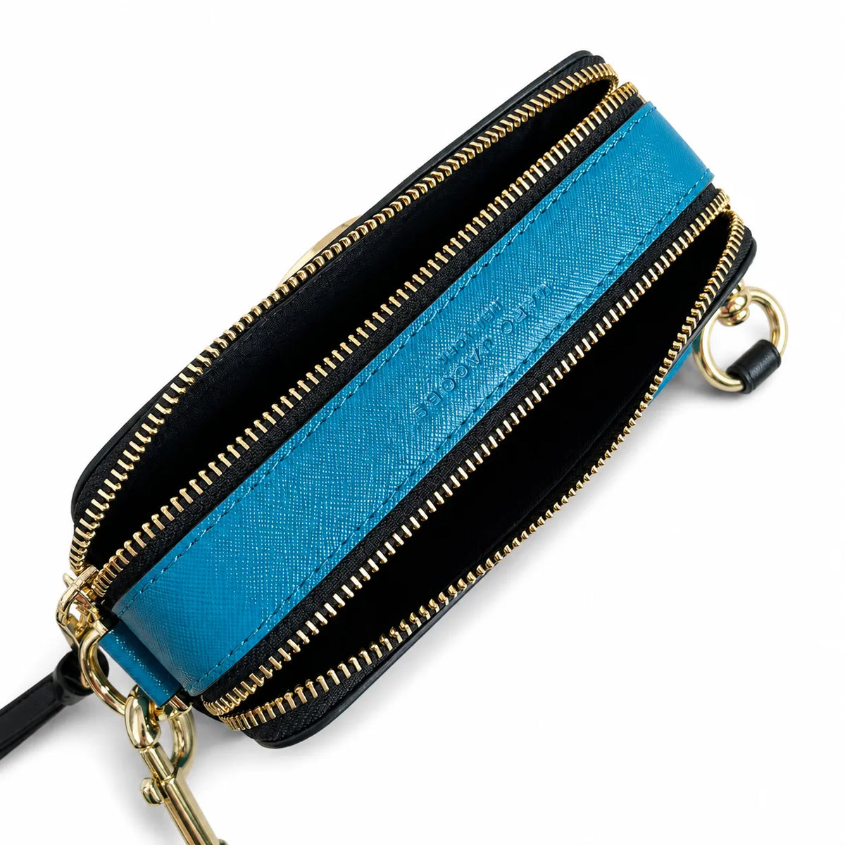 Marc Jacobs Snapshot Mini Blue Pink Colorblock Leather Camera Bag with Gold Double-J Buckle