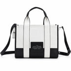 Marc Jacobs The Tote Bag Small Black & White Colorblock Pebble Leather Top-Handle Crossbody Bag with Embossed Logo