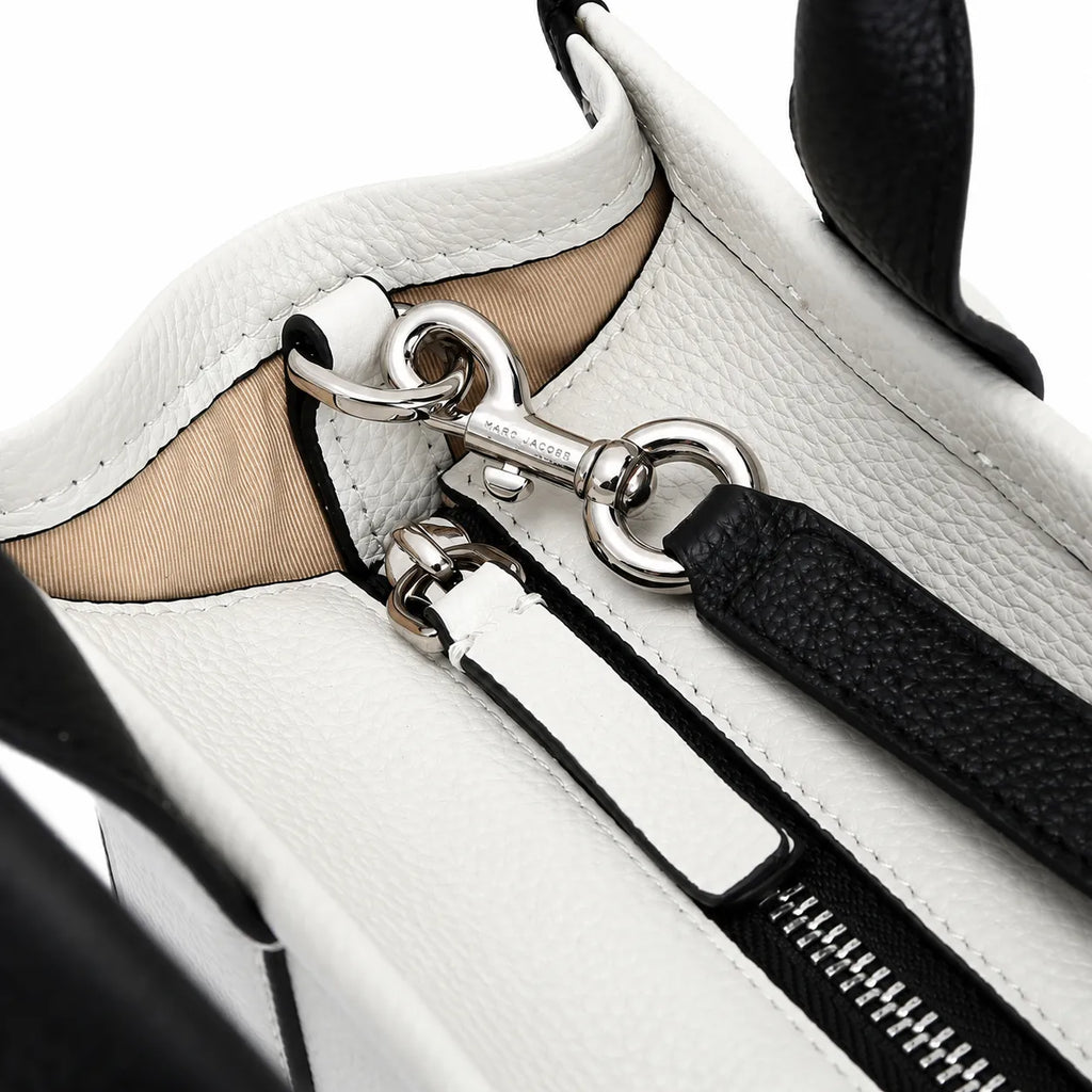 Marc Jacobs The Tote Bag Small Black & White Colorblock Pebble Leather Top-Handle Crossbody Bag with Embossed Logo