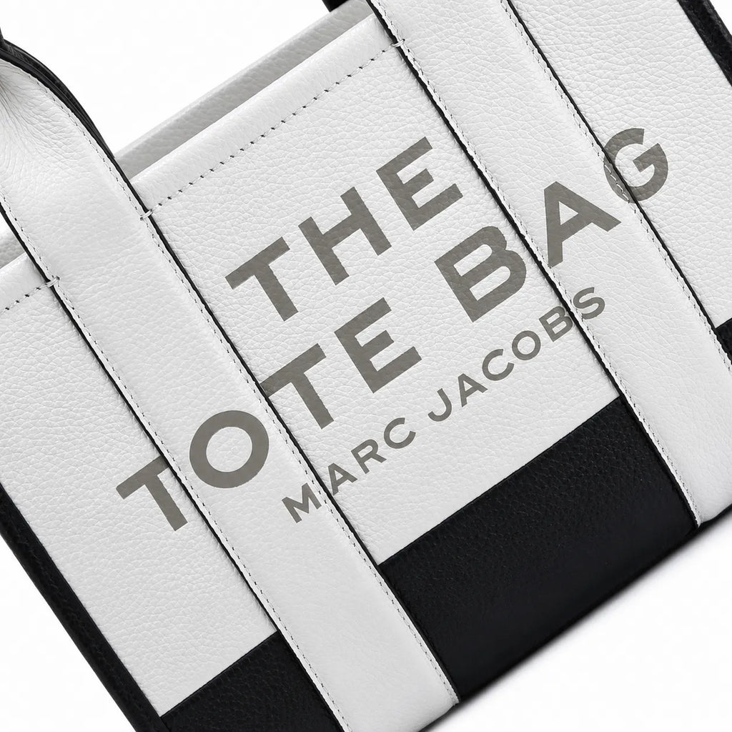Marc Jacobs The Tote Bag Small Black & White Colorblock Pebble Leather Top-Handle Crossbody Bag with Embossed Logo
