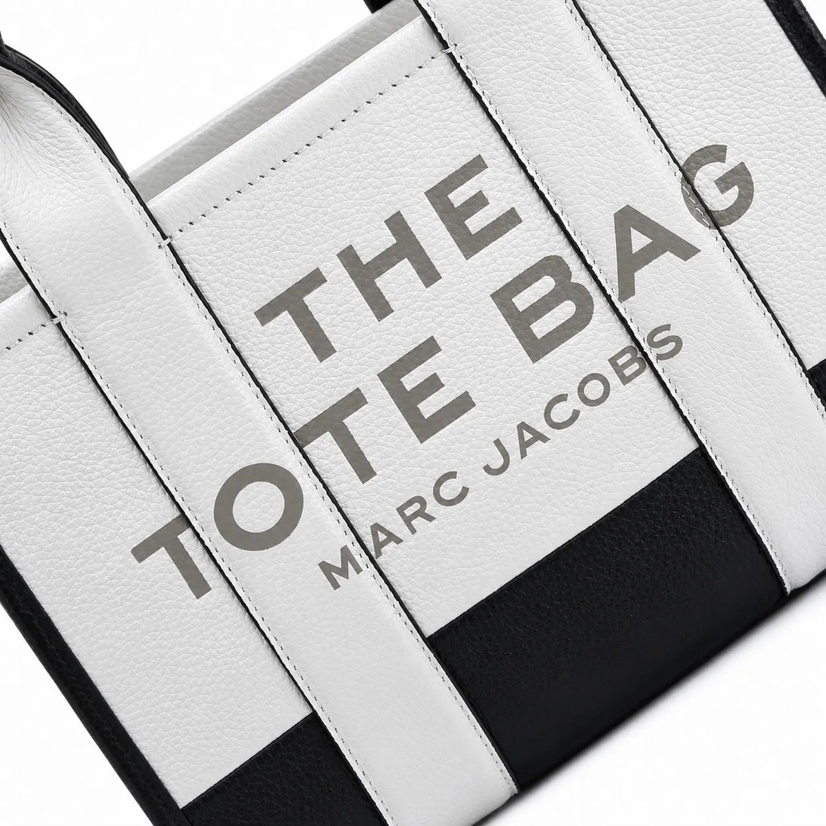 Marc Jacobs The Tote Bag Small Black & White Colorblock Pebble Leather Top-Handle Crossbody Bag with Embossed Logo