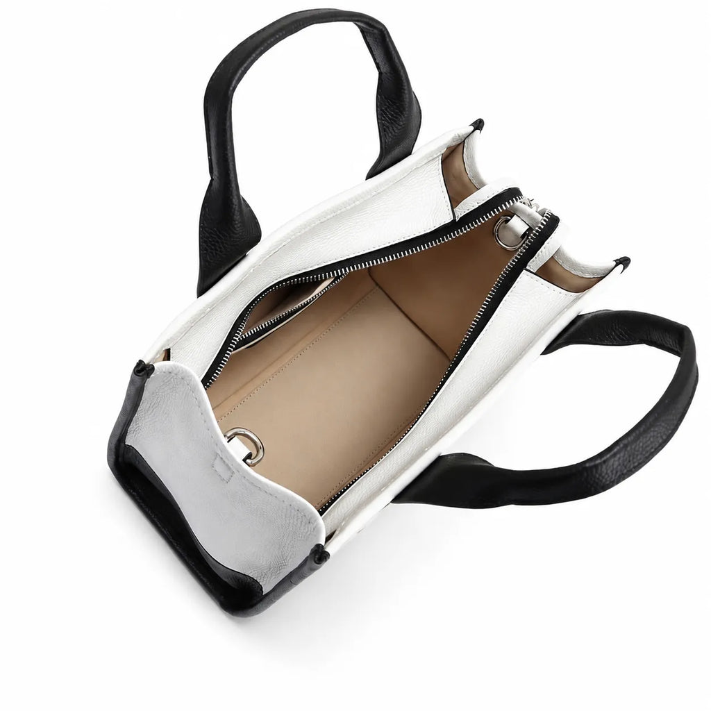 Marc Jacobs The Tote Bag Small Black & White Colorblock Pebble Leather Top-Handle Crossbody Bag with Embossed Logo