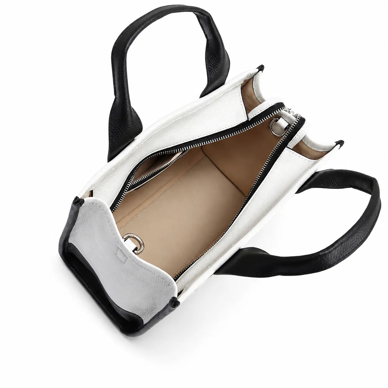 Marc Jacobs The Tote Bag Small Black & White Colorblock Pebble Leather Top-Handle Crossbody Bag with Embossed Logo