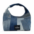 Marc Jacobs The Sack Bag Medium Deconstructed Denim Patchwork Shoulder Bag with Embossed Logo