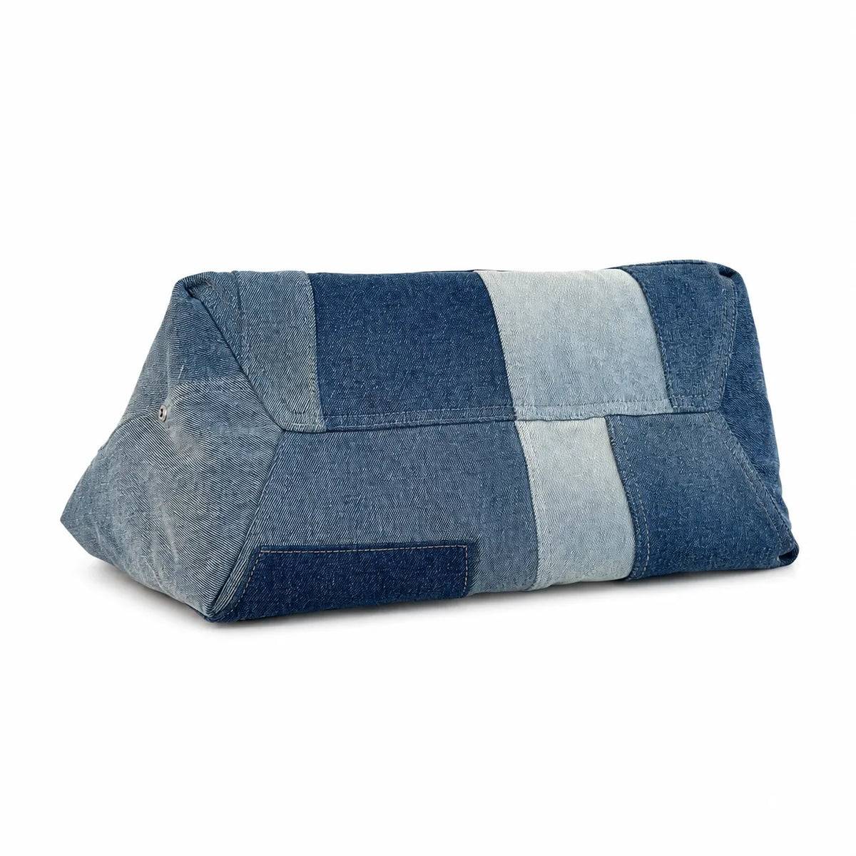 Marc Jacobs The Sack Bag Medium Deconstructed Denim Patchwork Shoulder Bag with Embossed Logo
