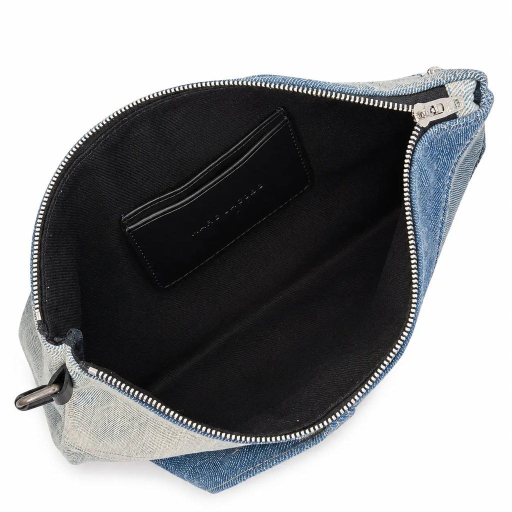Marc Jacobs The Sack Bag Medium Deconstructed Denim Patchwork Shoulder Bag with Embossed Logo